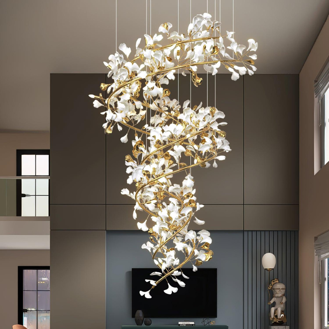Olivia Modern Gold Staircase Chandelier, Metal & Ceramic