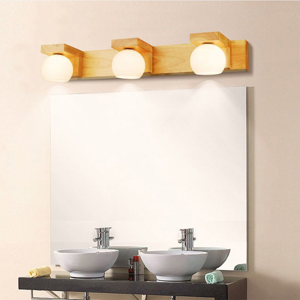 Muto Wooden Ball Mirror Front Vanity Wall Lamp, Log Color - Neutral Decor