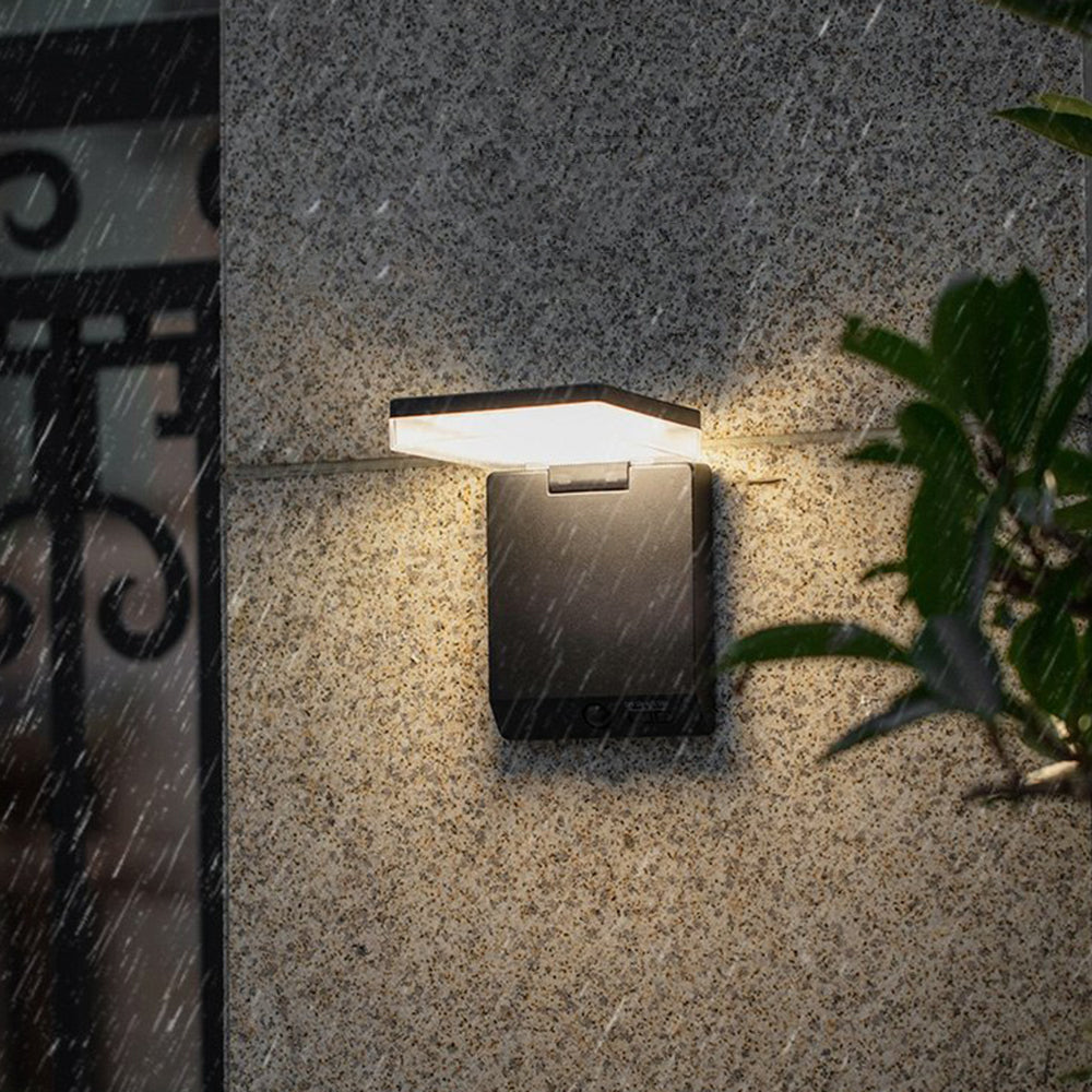 Ray Modern Minimalist Right-Angle Acrylic Sensor Solar Waterproof Outdoor Wall Lamp, Black - Neutral Decor
