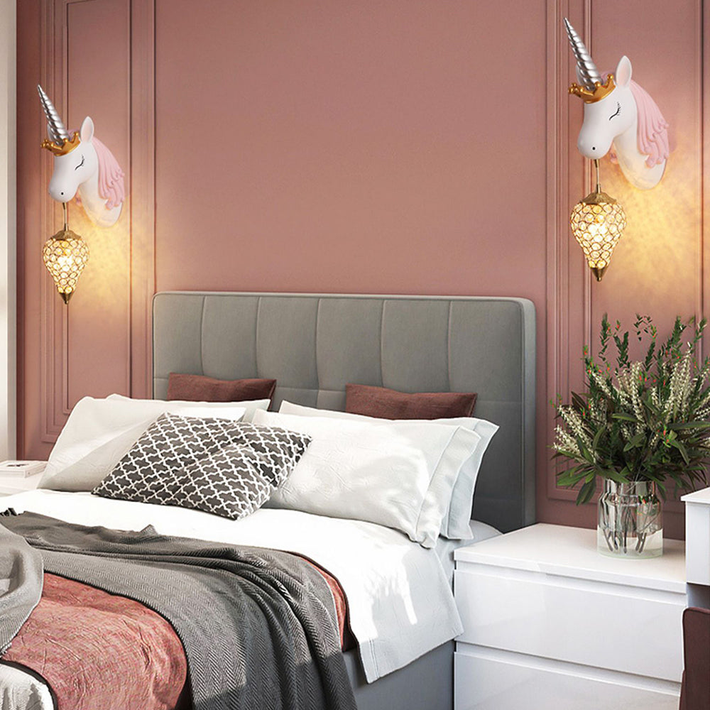 Arisha Modern Unicorn/Strawberry Art Wall Lamp, Pink/Blue - Neutral Decor