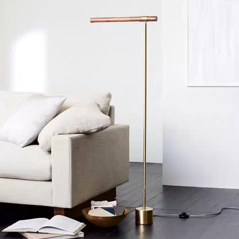 Edge Floor Lamp Linear Minimalist, Metal/Wood, Gold, Living Room - Neutral Decor