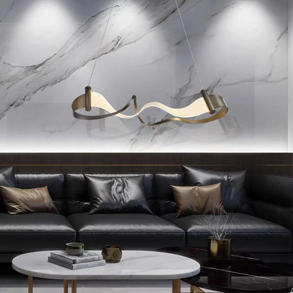 Arisha Metal Gold Pendant Light, Wavy Shape - Neutral Decor