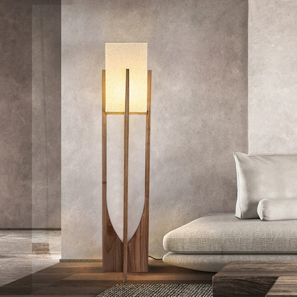 Ozawa Natural Rectangular Wood/Fabric Floor Lamp - Neutral Decor
