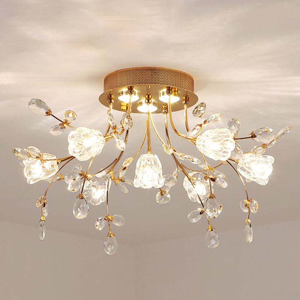 Arisha Art Deco Elegant Golden Crystal Flower Flush Mount Ceiling Light - Neutral Decor
