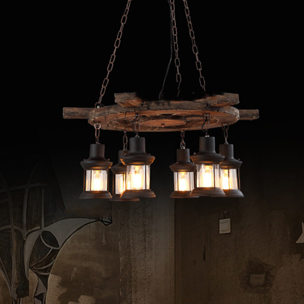 Epoch Retro Rudder Metal & Wood Pendant Light, 6 Heads - Neutral Decor