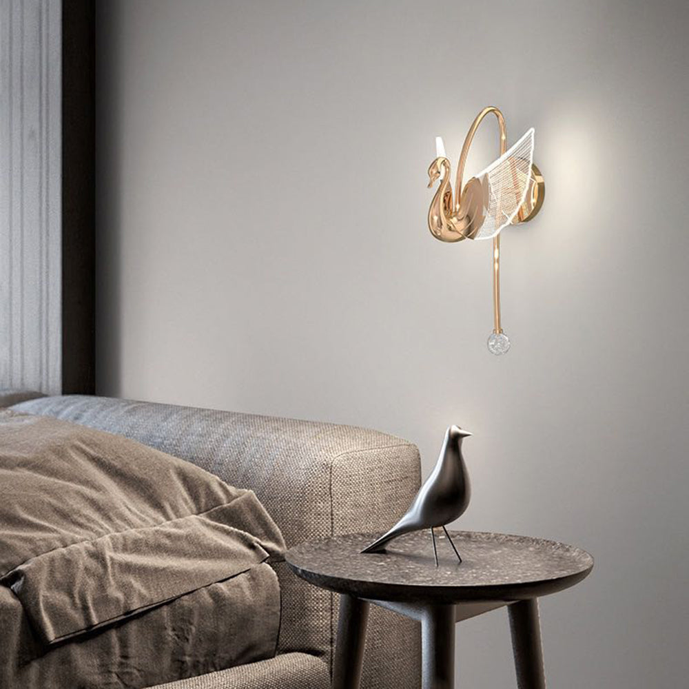 Arisha Art Deco Swan Acrylic/Metal Wall Lamp, Gold/Rose Gold - Neutral Decor