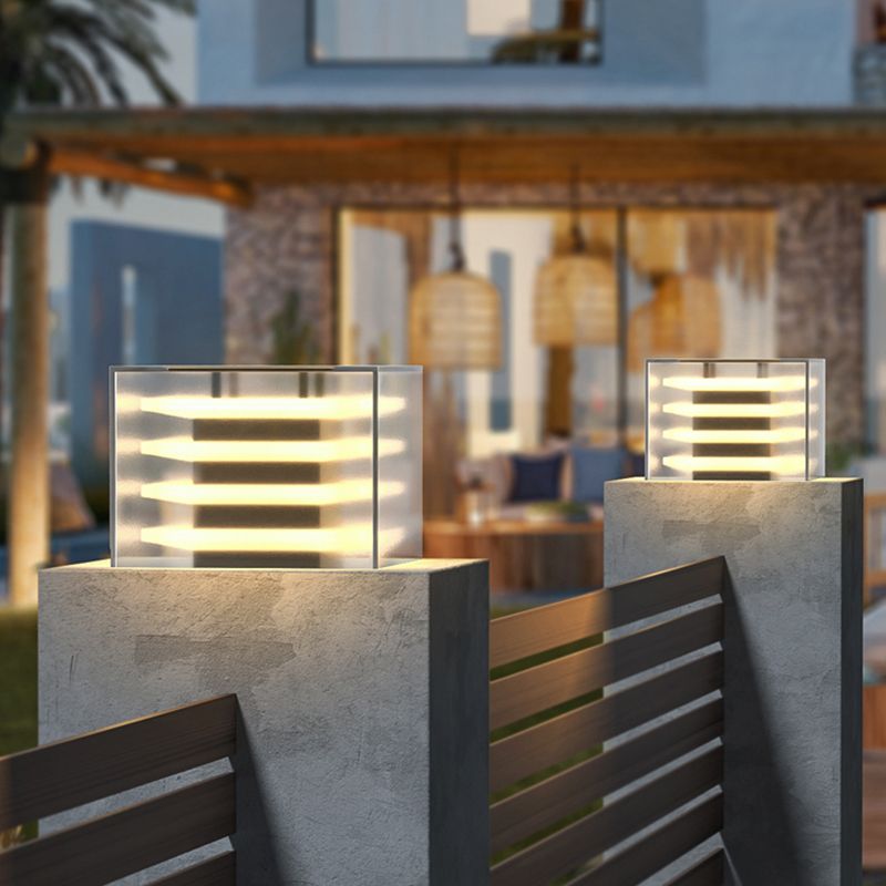 Ray Modern Rectangular Metal Acrylic Outdoor Solar Lamp, Black - Neutral Decor