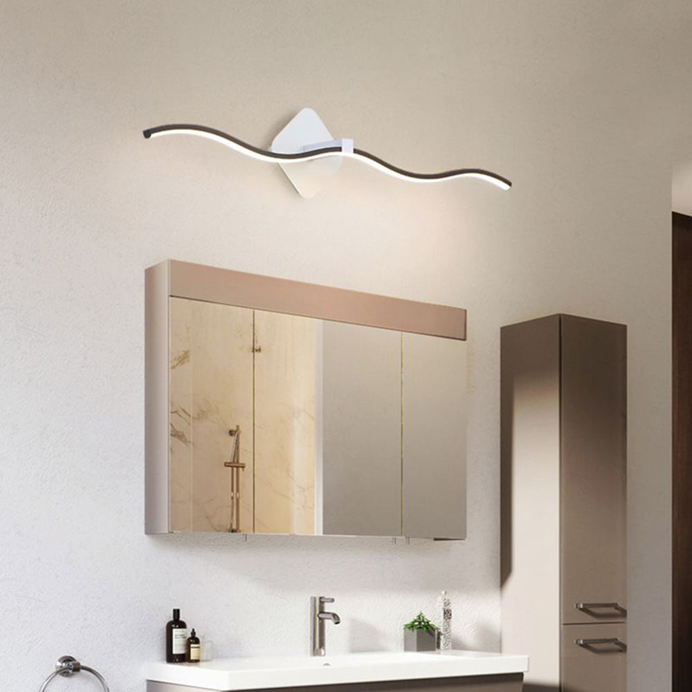 Arisha Minimalist Wave Linear Metal Wall Lamp, Black/White - Neutral Decor