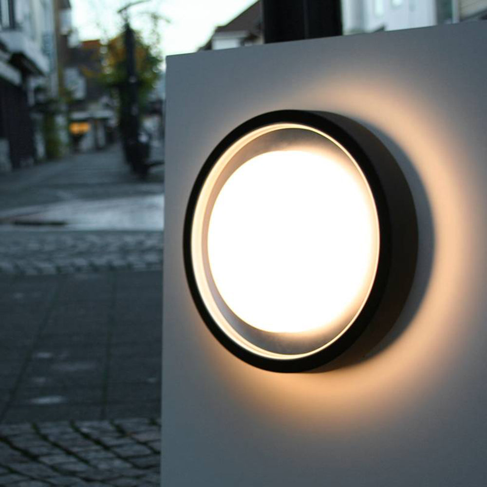 Ray Modern Circular Disc Shape Metal Outdoor Wall Lamp, Black - Neutral Decor