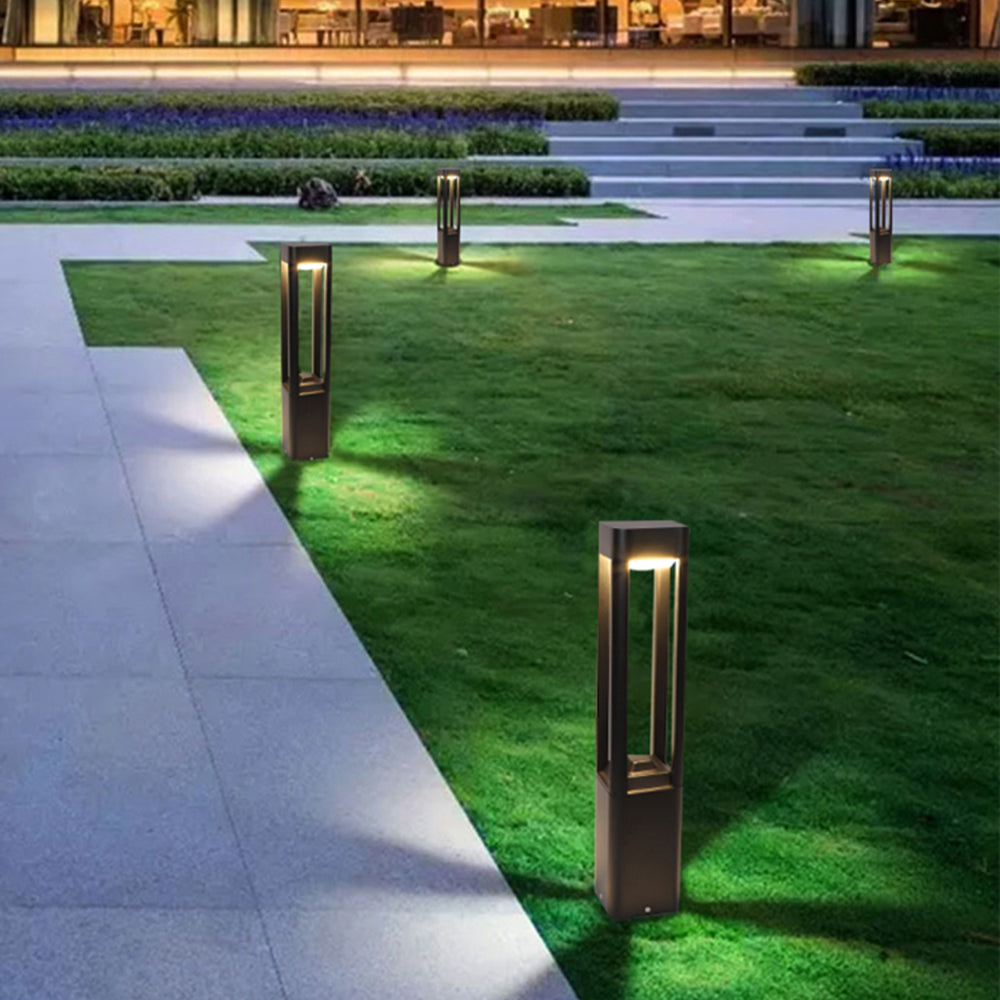 Ray Metal Rectangular Hollow Outdoor Path Light, Black - Neutral Decor