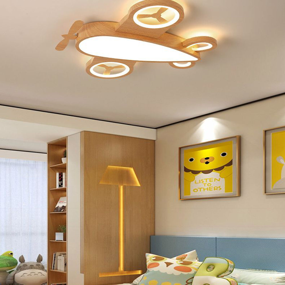 Arisha Modern Art Deco Airplane Flush Mount Ceiling Light, Wood/Dark Wood - Neutral Decor