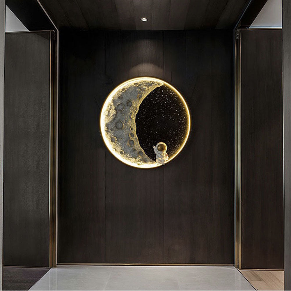 Aria Modern Astronaut Moon Metal Black Wall Lamp - Neutral Decor