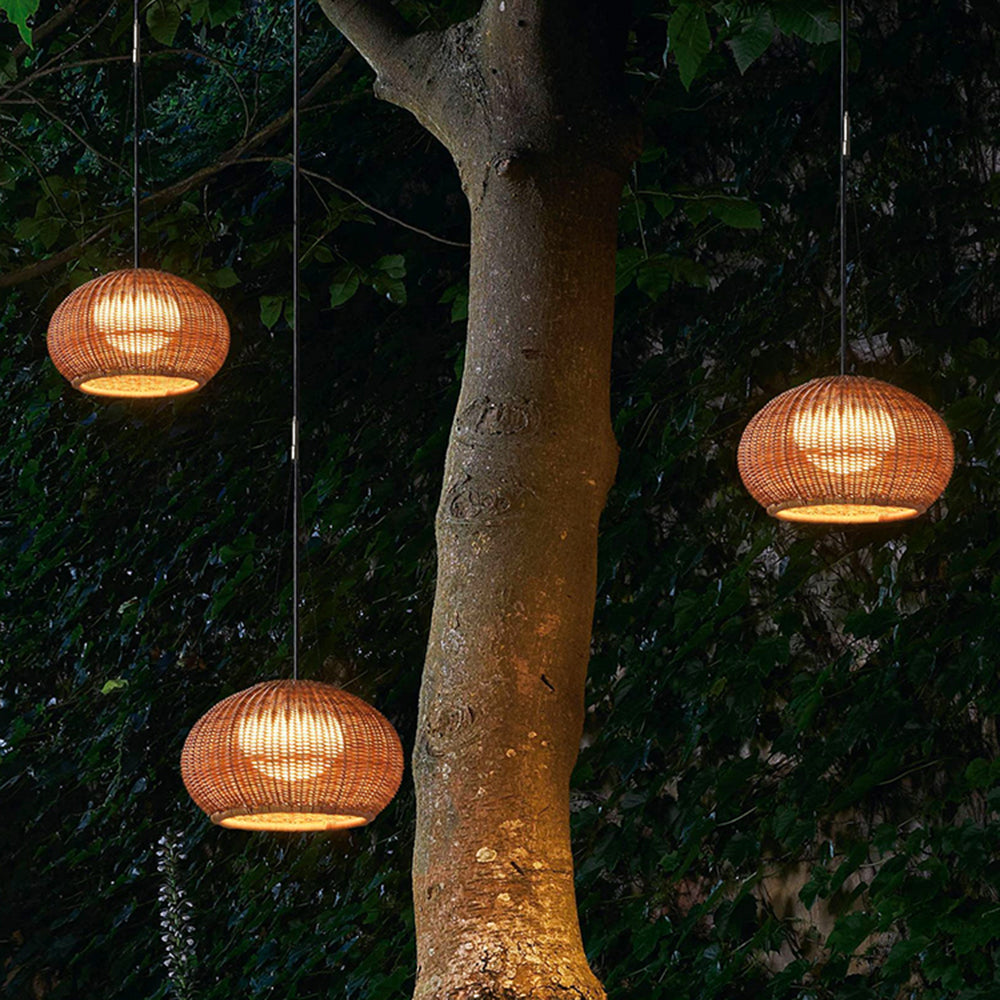 Ray Retro Lantern Gold Pendant Light, Bamboo/Acrylic - Neutral Decor