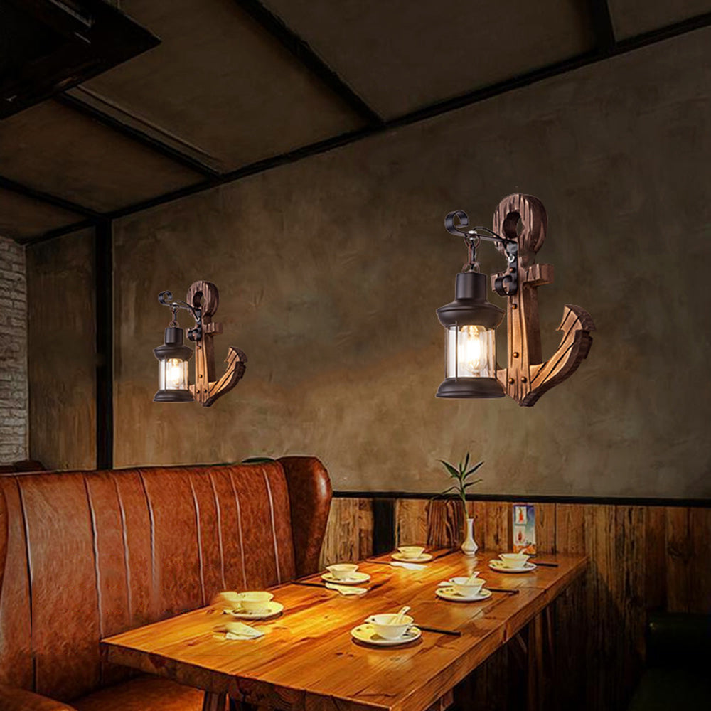 Epoch Anchor Lantern Wall Lamp, Vintage/Antique, Wood, Bedroom - Neutral Decor