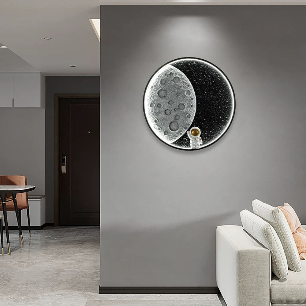 Aria Astronaut Round Moon Black Wall Lamp, Metal - Neutral Decor