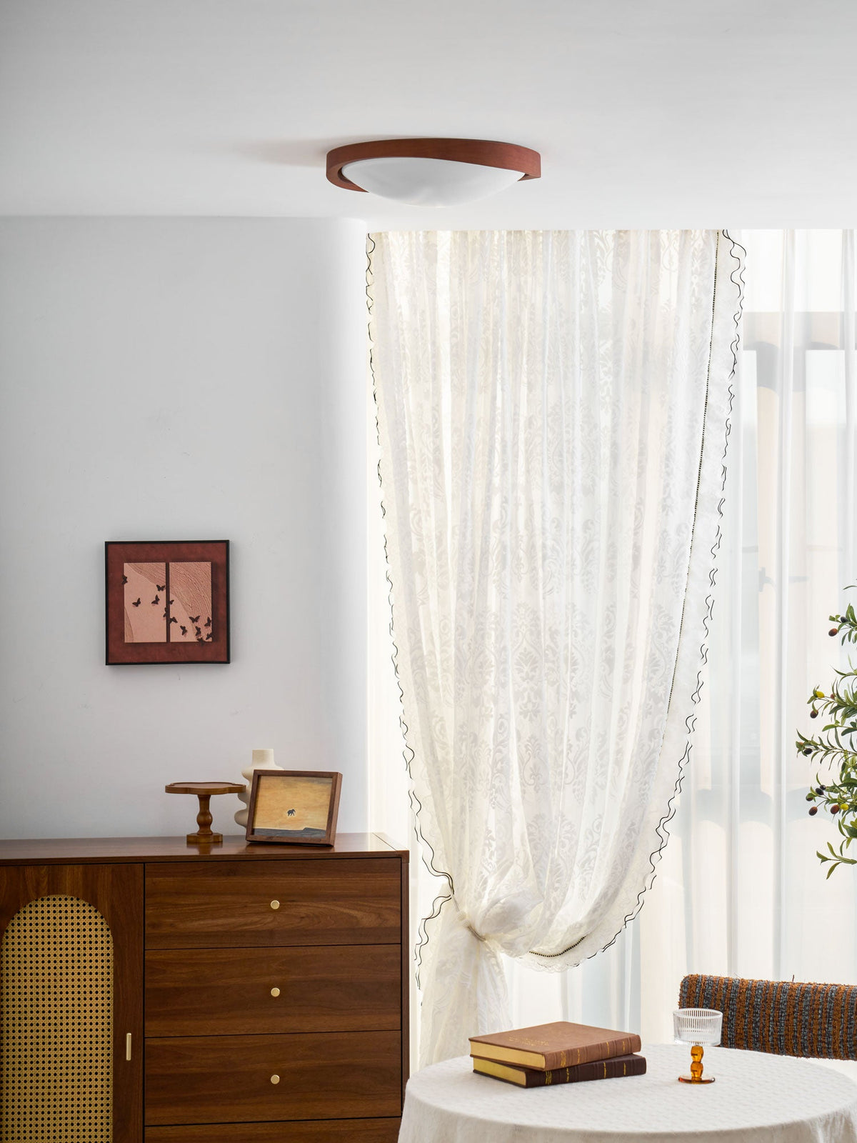 Walnut Curved Edge Ceiling Light-Neutral Decor