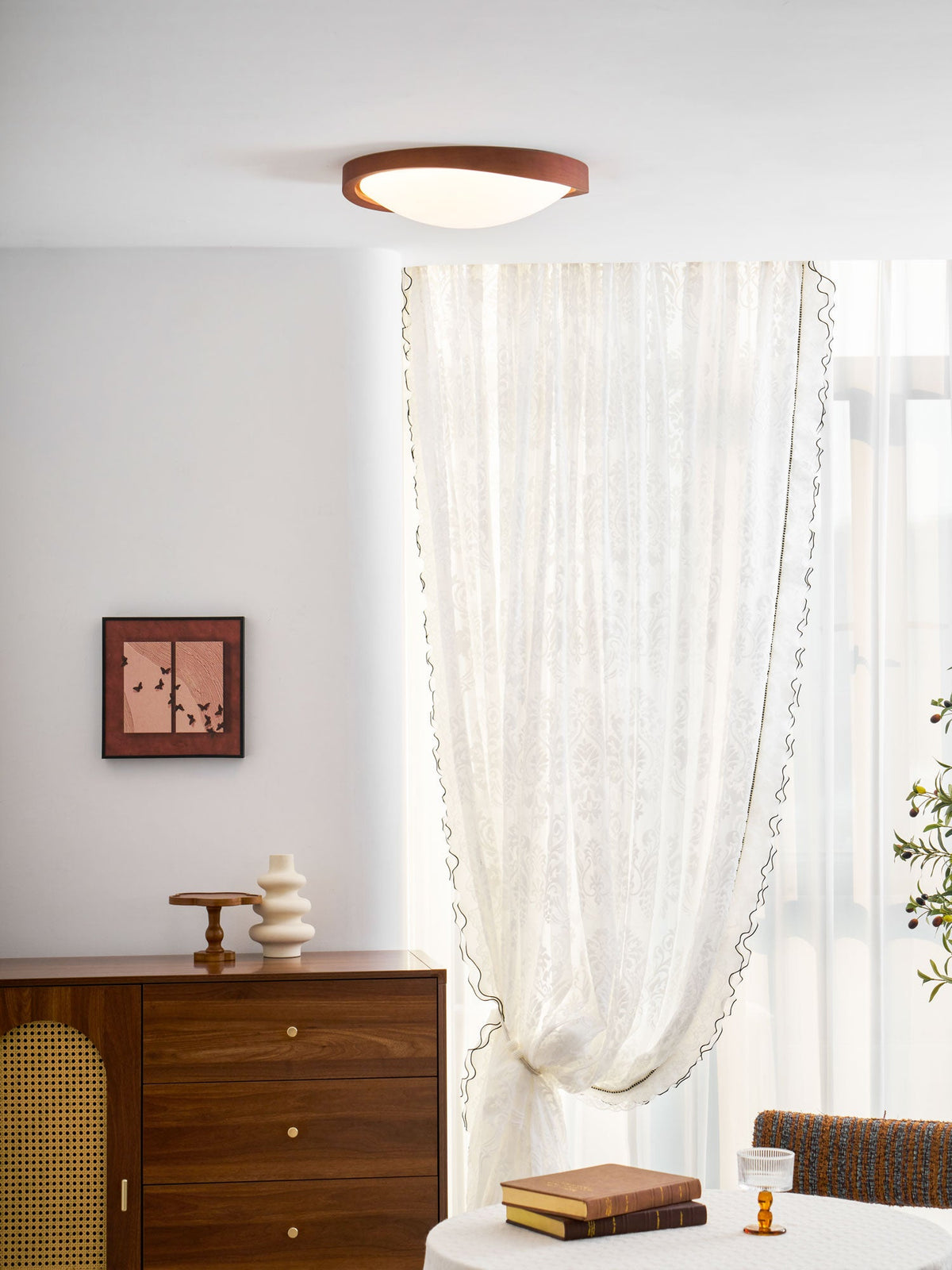 Walnut Curved Edge Ceiling Light-Neutral Decor