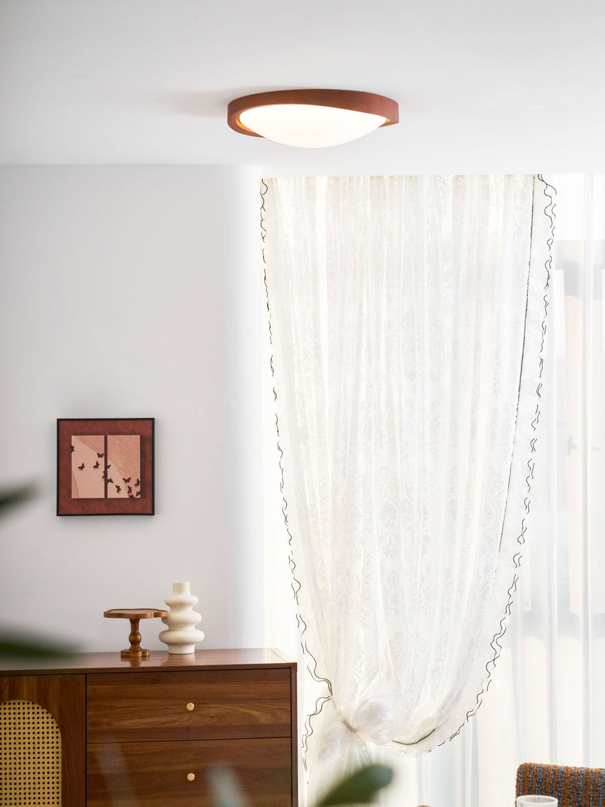 Walnut Curved Edge Ceiling Light-Neutral Decor