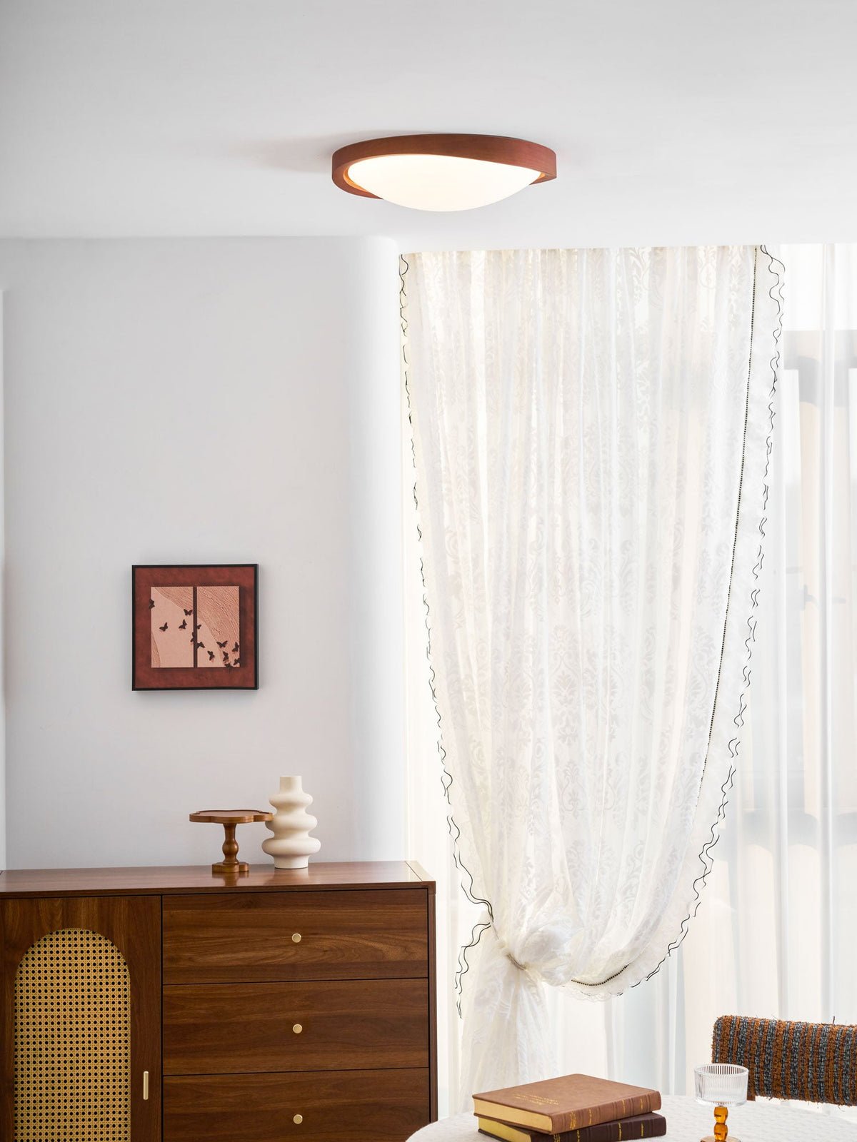 Walnut Curved Edge Ceiling Light-Neutral Decor