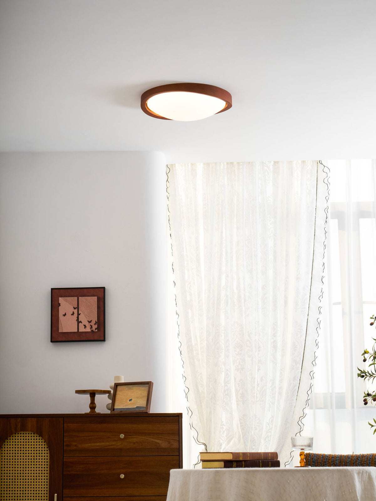 Walnut Curved Edge Ceiling Light-Neutral Decor