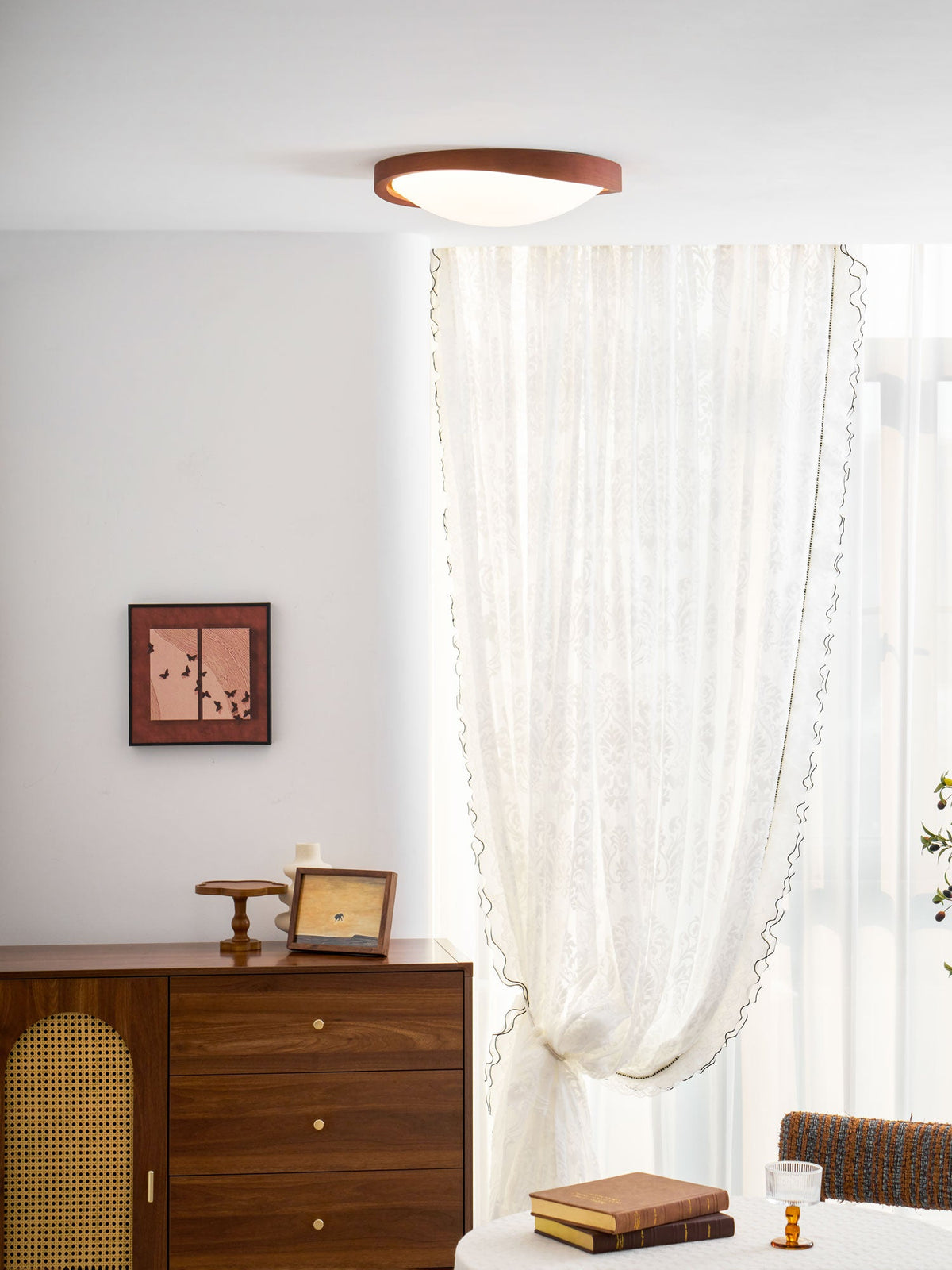 Walnut Curved Edge Ceiling Light-Neutral Decor