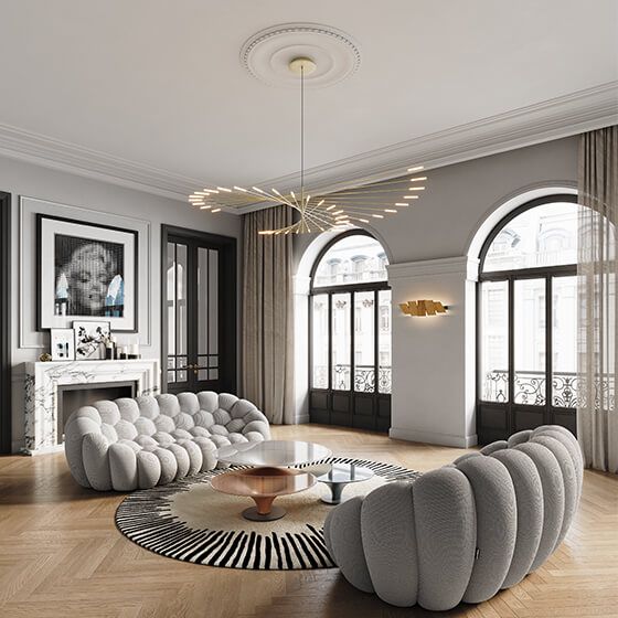 Arisha Modern Chandelier Rotating Fireworks, Black/Gold, Living Room/Art Gallery - Neutral Decor