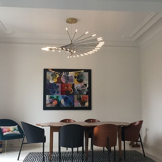 Arisha Modern Chandelier Rotating Fireworks, Black/Gold, Living Room/Art Gallery - Neutral Decor