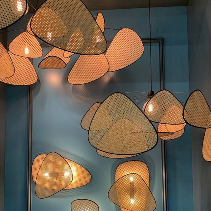 Ritta Pendant Light Leaf Grid, Rattan/Metal, Bedroom - Neutral Decor