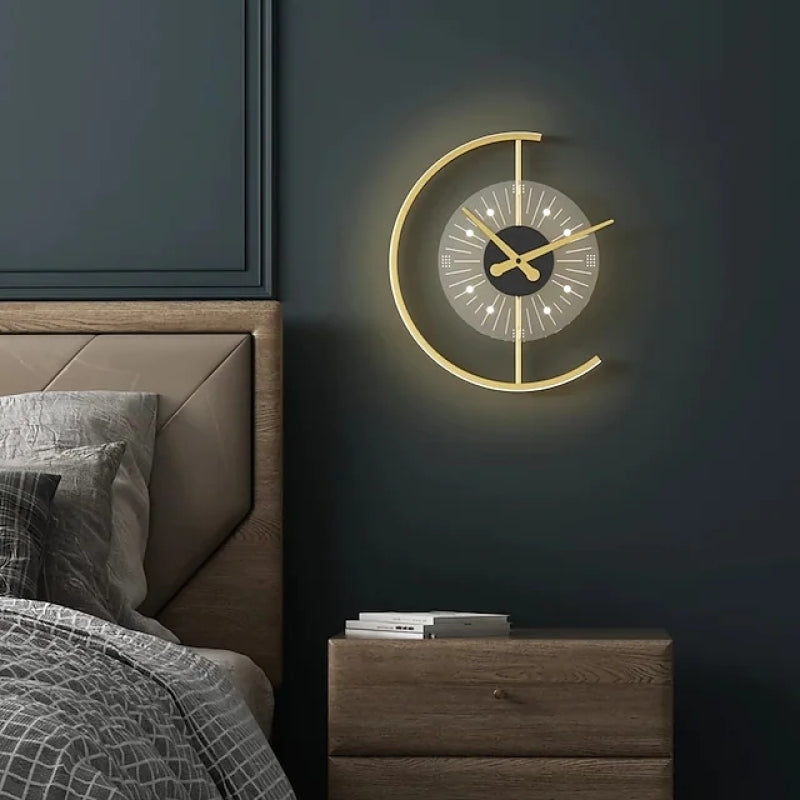 Arisha Modern Clock Metal/Acrylic LED Wall Lamp, Black/Gold - Neutral Decor