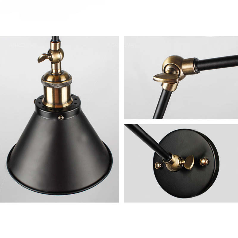 Epoch Retro Wall Lamp with Swing Arm, Metal, Black & Gold - Neutral Decor