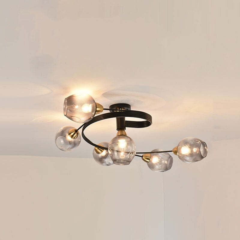Valentina Flush Mount Ceiling Light, Glass, Black/Gold, Dining Room - Neutral Decor