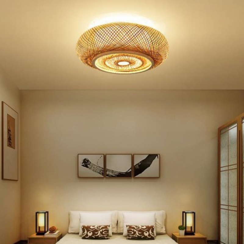 Muto Rattan Woven Rustic LED Flush Mount Ceiling Light - Neutral Decor