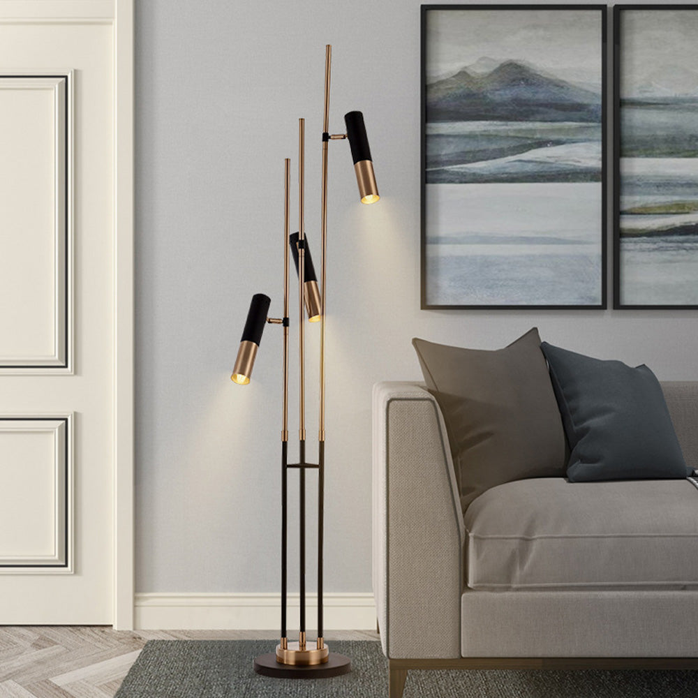 Salgado Modern Tall Metal 3 Bulb Floor Lamp, Black - Neutral Decor