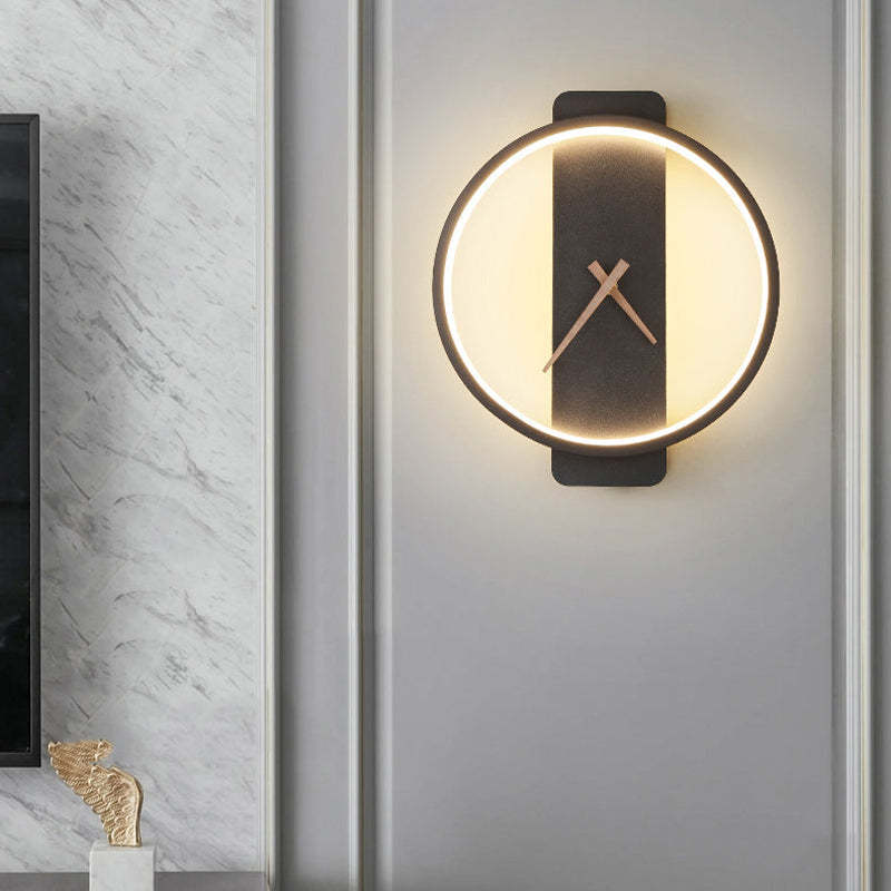 Valentina Arisha Square Clock Metal & Acrylic Wall Lamp, Gold - Neutral Decor