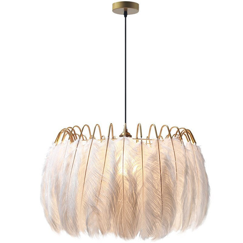 O'Moore Elegant Feather Pendant Light, Black/White, Bedroom/Living Room - Neutral Decor
