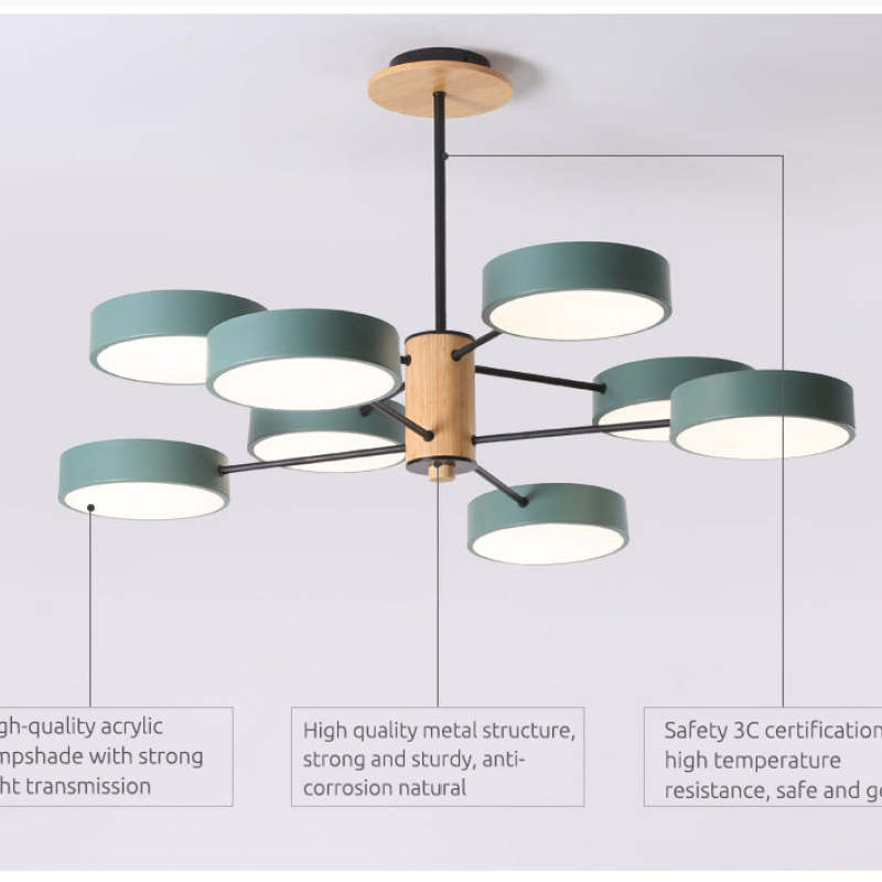 Arisha Art Deco Pendant Light, White/Green/Grey,Metal/Wood - Neutral Decor