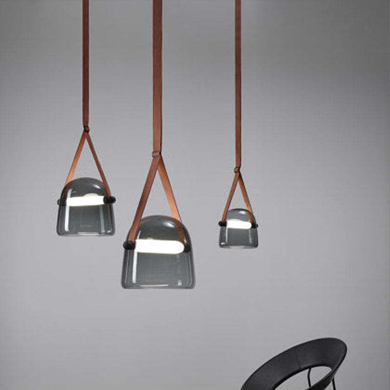 Valentina Modern Nordic Leather/Glass Pendant Light, Grey/White - Neutral Decor