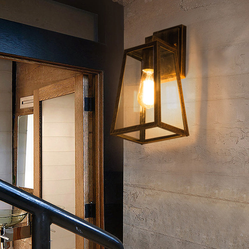Austin Retro Black Industrial Lantern Wall Lamp, Metal & Glass - Neutral Decor