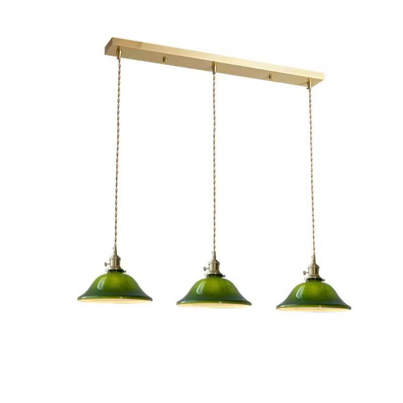 Valentina Rustic Vintage LED Pendant Light Green Copper Glass Dining Room - Neutral Decor