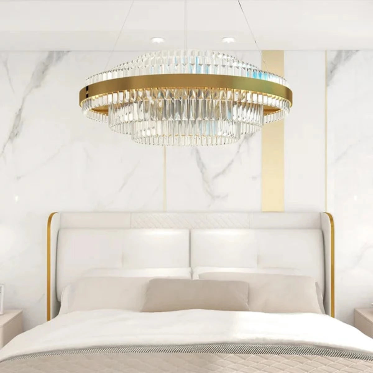 Kristy Modern Tiered Crystal LED Chandelier in Brass Living Room - Neutral Decor