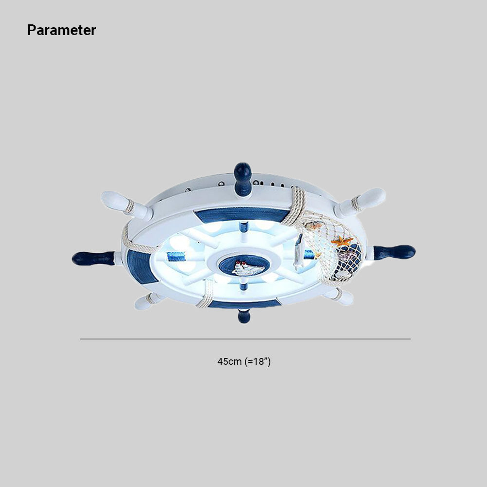 Aria Modern Rudder Metal Flush Mount Ceiling Light, White/Blue For Kids - Neutral Decor