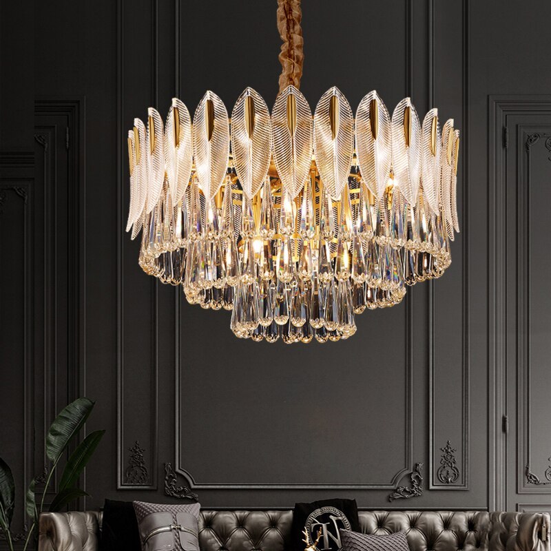 Arisha Luxury Feather Crystal Chandelier, Living Room - Neutral Decor