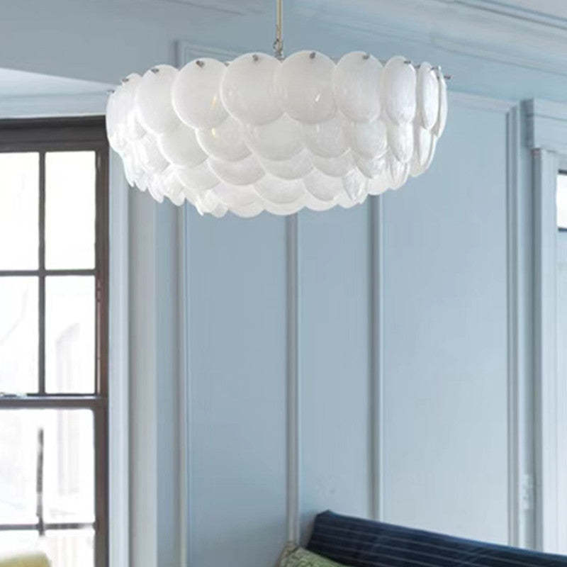 Arisha Wihte Art Deco Chandelier Light Fixture, Ceramic Leaf & Metal - Neutral Decor