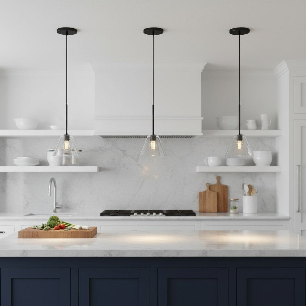 Cone Milk Clear Glass Cone Pendant Light for Kitchen-Neutral Decor