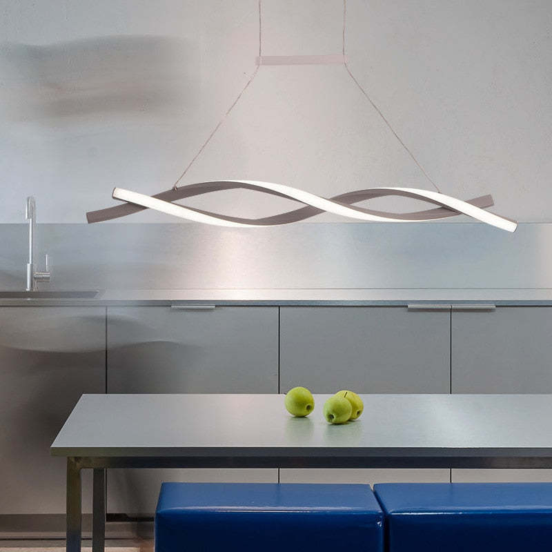 Arisha Pendant Light Linear Double Wave Modern, Metal, Black/Grey, Bedroom - Neutral Decor