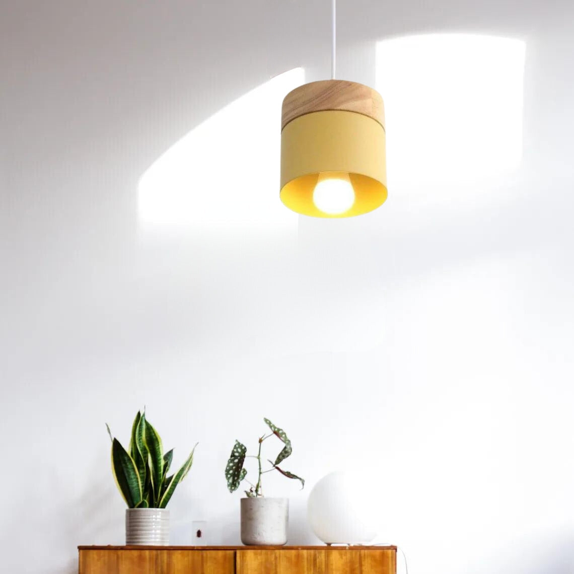 Valentina Modern Can Shape Metal/Wood Pendant Light - Neutral Decor