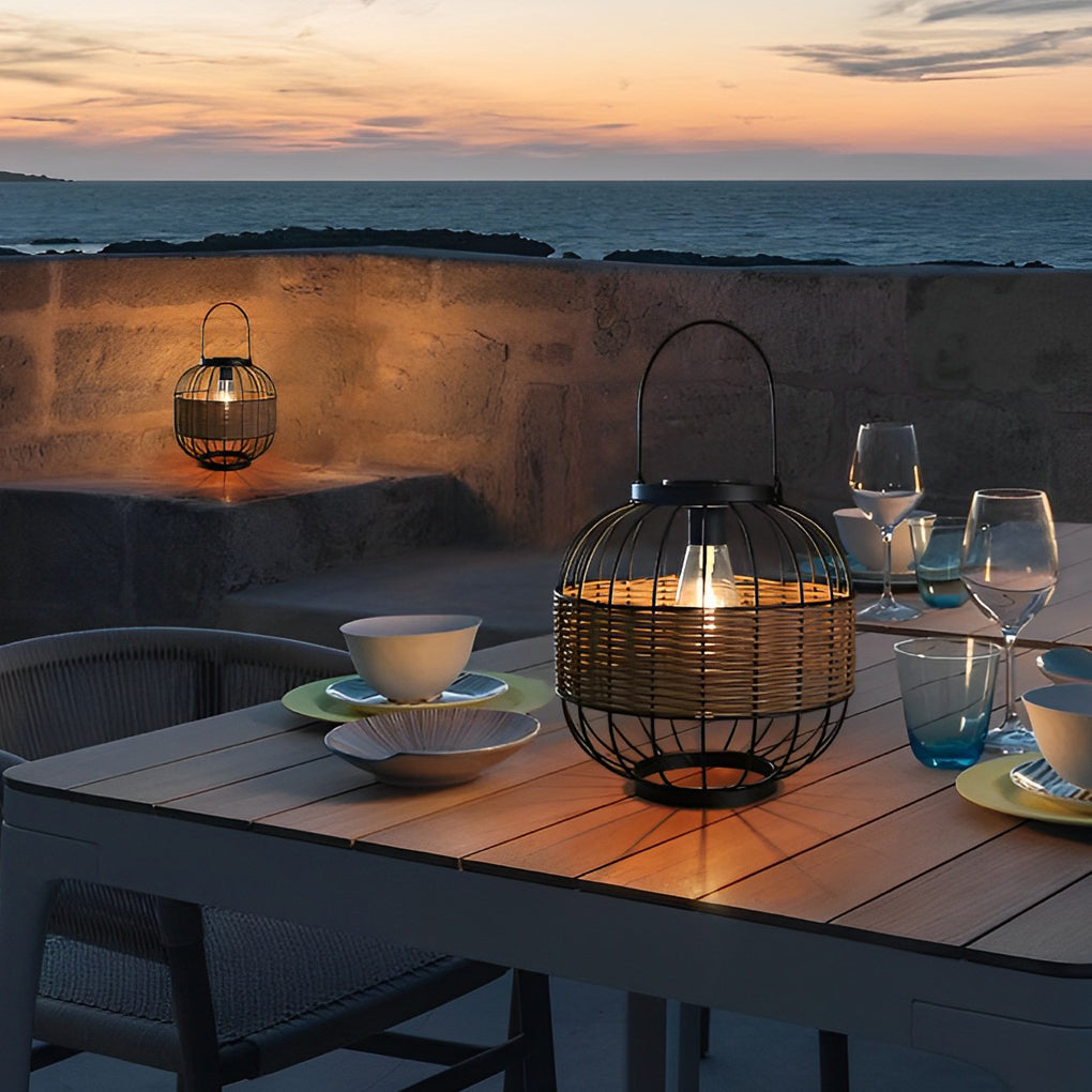 Fiter Decor Cage Shape Intelligent Rattan Outdoor Lanterns