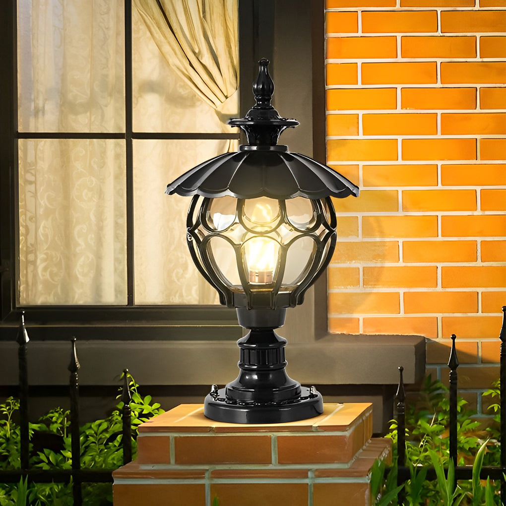 Yvon Flower Ball Cognac European Glass Outdoor Pillar Lamp