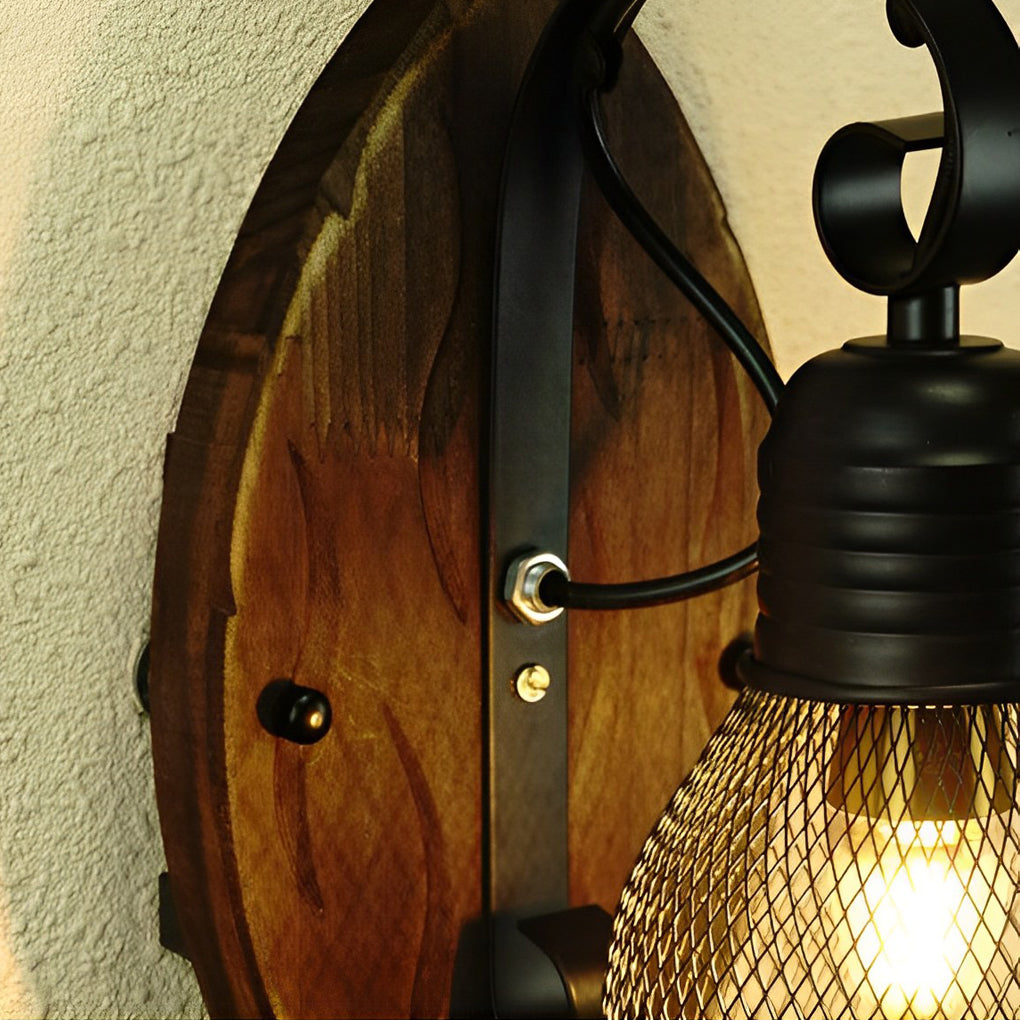 Elwin Rustic Antique Industrial Wood Outdoor Wall Lamp