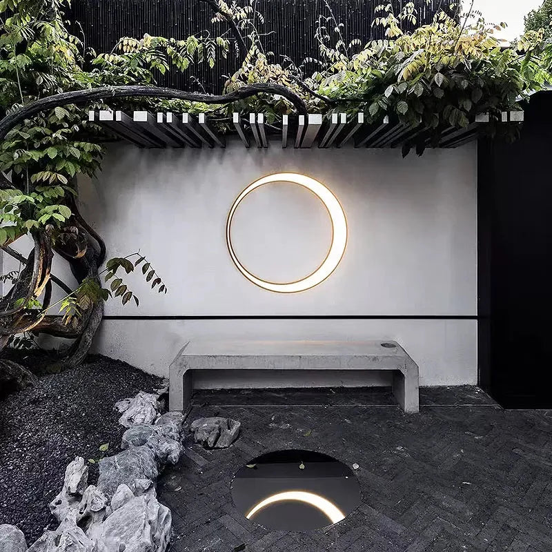 Ray Art Deco Ring Metal Lunar Glow Outdoor Wall Light - Neutral Decor